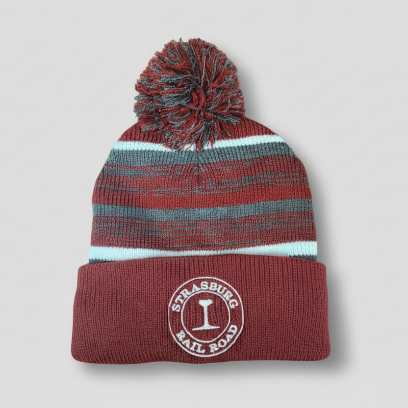 Fleece Lined - Knit SRR Cuff/Patch w/Pom - Cardinal W/ Heather Fleeced Lined