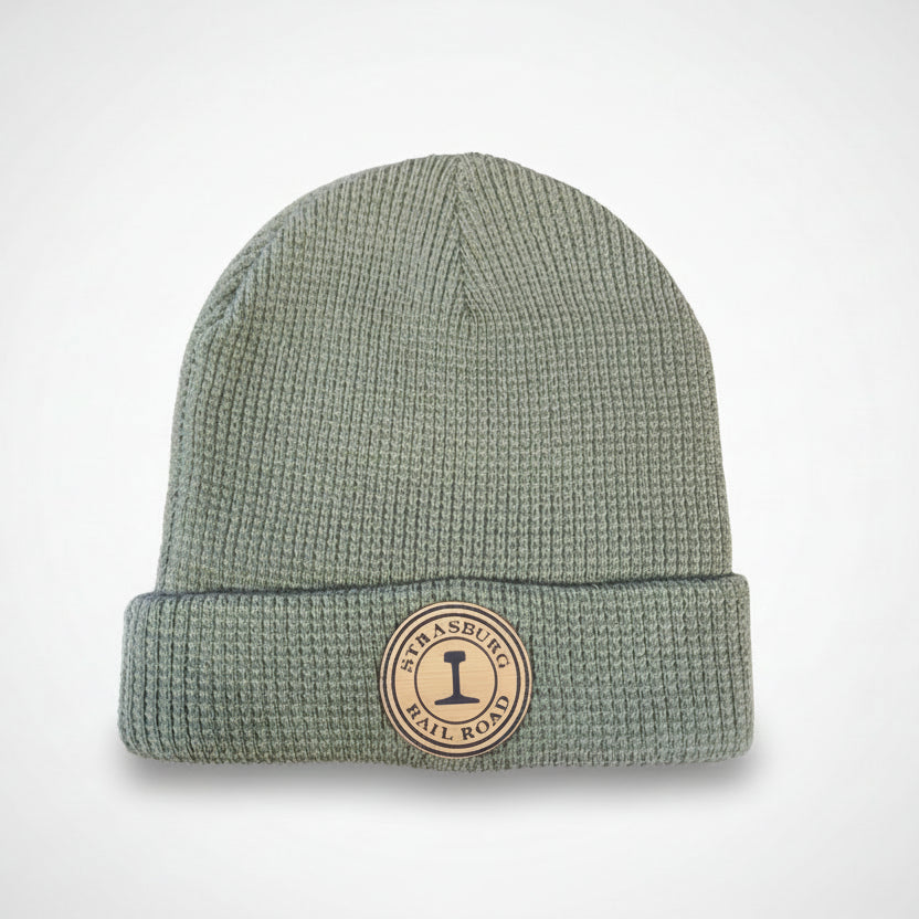 Waffle Knit W/Cuff/Leather Patch - Green