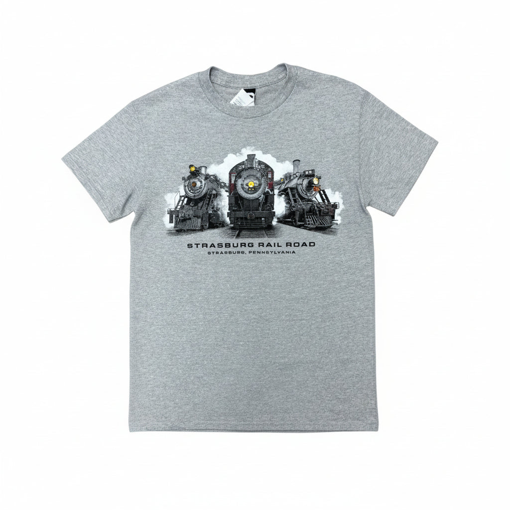 3Trains on Front of Shirt (Gray)
