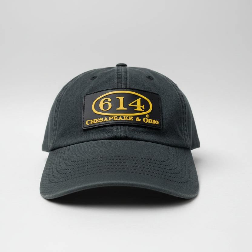 614 Baseball Cap w/ leather patch - Black Destressed